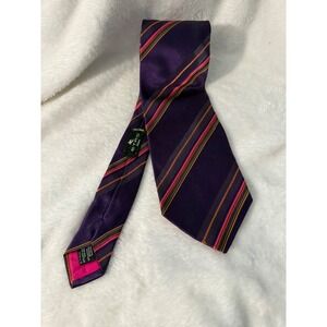 ETRO Milano Purple Pink Orange Stripe Silk Cotton‎ Blend Men's Tie Made in Italy